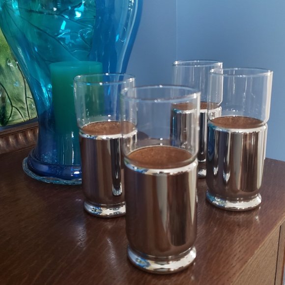 (4) MCM Hellerware Cork and Chrome Sleeve Tumblers Glasses Vintage Excellent - Picture 1 of 5
